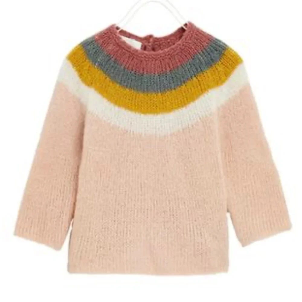 Zara Girls Rainbow Knit Sweater 3-4 | Dusty Pink Embroidered Yoke Pullover